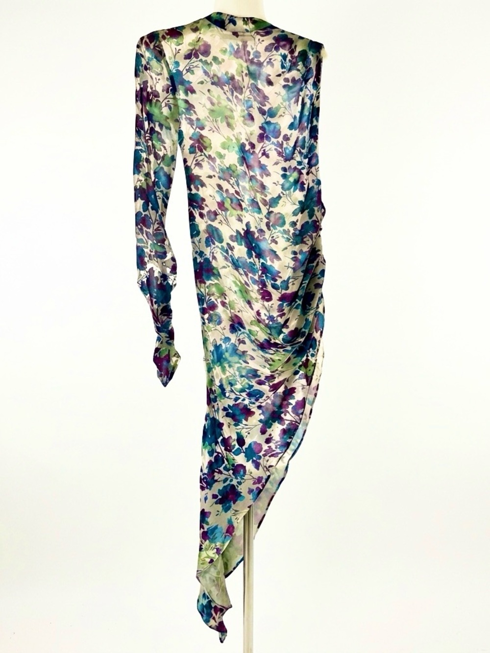 MISBHV Floral Burnout Velvet Asymmetrical Long One Sleeve Dress S Mermaid Fairy